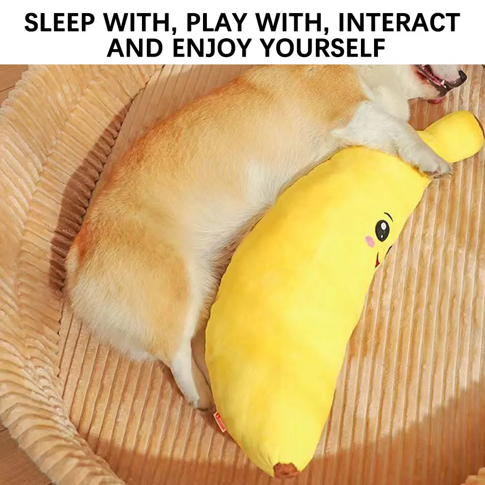 Pets Calming-Banana Plush Toy Squeaky 2 In 1 Anxiety Boredom Relief Dog Chewing Toys Soft Sturdy For Pet Alone Companion
