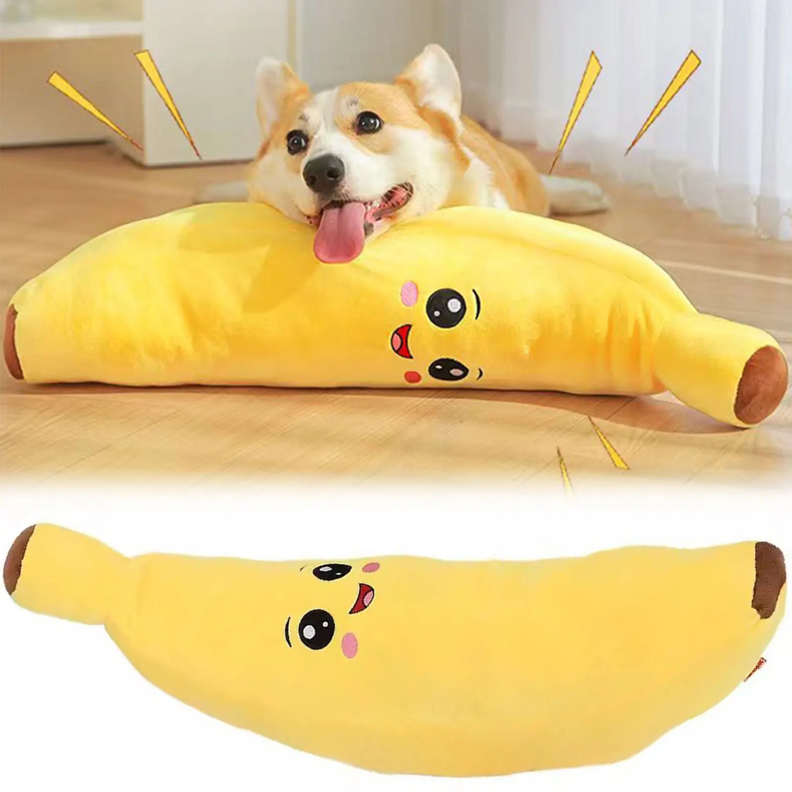 Pets Calming-Banana Plush Toy Squeaky 2 In 1 Anxiety Boredom Relief Dog Chewing Toys Soft Sturdy For Pet Alone Companion