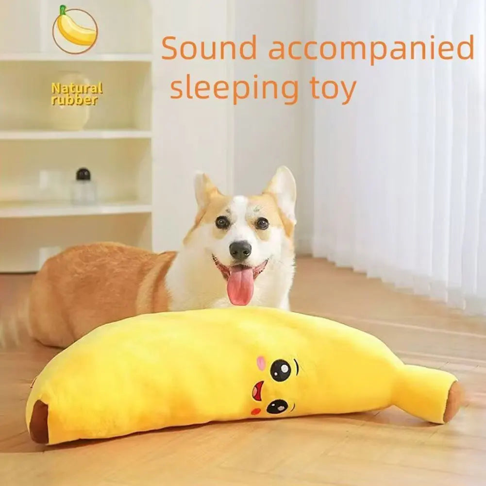 Pets Calming-Banana Plush Toy Squeaky 2 In 1 Anxiety Boredom Relief Dog Chewing Toys Soft Sturdy For Pet Alone Companion