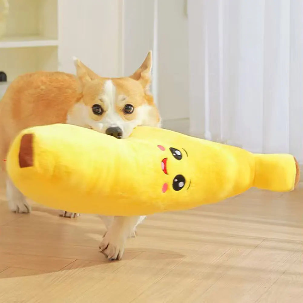 Pets Calming-Banana Plush Toy Squeaky 2 In 1 Anxiety Boredom Relief Dog Chewing Toys Soft Sturdy For Pet Alone Companion