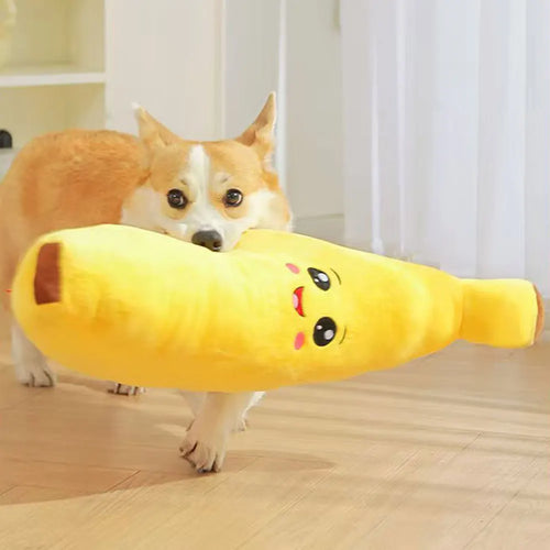 Pets Calming-Banana Plush Toy Squeaky 2 In 1 Anxiety Boredom Relief Dog Chewing Toys Soft Sturdy For Pet Alone Companion
